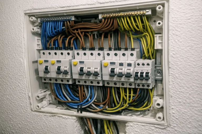 Modernisierte Verteilung mit FI-Schutzschaltern und sauber beschrifteten Stromkreisen