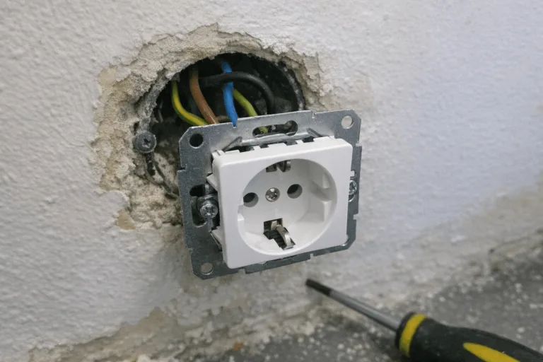 Neue weiße Steckdosen nach Austausch in einer renovierten Wohnung