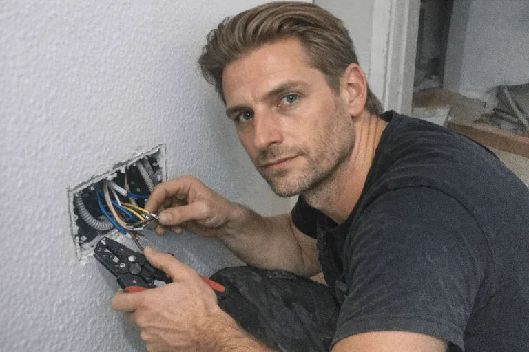 Elektriker überprüft die Verkabelung in einem Heedfelder Wohnhaus